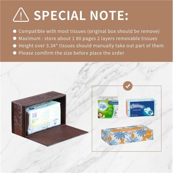 Leather Tissue Box Cover Retro Rectangular Facial Tissue Box Holder, Modern - Picture 4 of 7